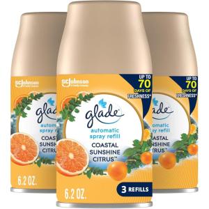 imageGlade Automatic Spray Air Freshener Refill Scented Air Freshener for Home and Bathroom Clean Linen 62 Oz 3 CountCoastal Sunshine Citrus