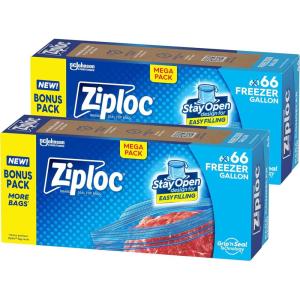 imageZiploc Gallon Food Storage Freezer Bags Stay Open Design with StandUp Bottom Easy to Fill 66 Bags Total132 Count