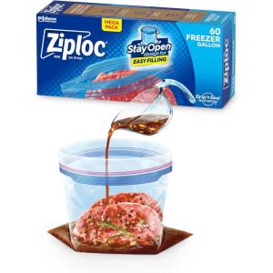 imageZiploc Gallon Food Storage Freezer Bags Stay Open Design with StandUp Bottom Easy to Fill 66 Bags Total60 Count