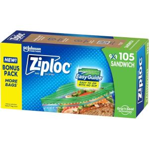 imageZiploc Sandwich and Snack Bags with EasyGuide Texture Plastic Storage Bags with Grip n Seal Technology 105 Bags Total105 Count