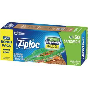 imageZiploc Sandwich and Snack Bags with EasyGuide Texture Plastic Storage Bags with Grip n Seal Technology 105 Bags Total50 Count