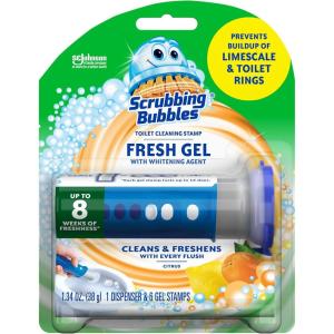 imageScrubbing Bubbles Fresh Gel Toilet Bowl Cleaning Stamps Helps Keep Toilet Clean and Helps Prevent Limescale ampamp Rings Citrus Scent 1 Dispenser with 6 Fresh Gel Stamps134 Ounce Pack of 1