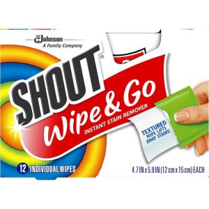 imageShout Wipes Stain Remover for Clothes Laundry Instant Stain Remover and Individually Wrapped Travel Essentials Works on Everyday Stains 12 Wipes per Carton 1 Carton12 Count Pack of 6