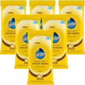 imagePledge Expert Care Enhancing Wood Wipes Lemon Scent 24 Count Pack of 6 144 Total Wipes24 Count Pack of 6