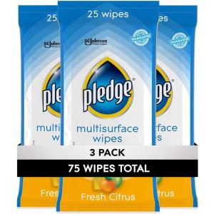 imagePledge Multisurface Cleaning Wipes pH Balanced Fresh Citrus 25 Count25 Count Pack of 3