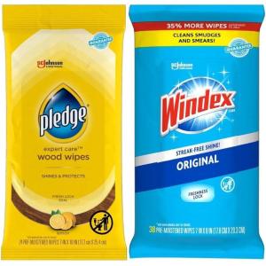 image:imagePledge Expert Care Wood Wipes amp Windex Glass Cleaning Wipes Bundle 24ct Lemon Scent Wood Wipes amp 38ct Original Glass Wipes for Surface Cleaning24 Count  38 Count