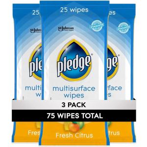 image:imagePledge Multisurface Cleaning Wipes pH Balanced Fresh Citrus 25 Count Pack of 4 100 Total Wipes25 Count Pack of 3